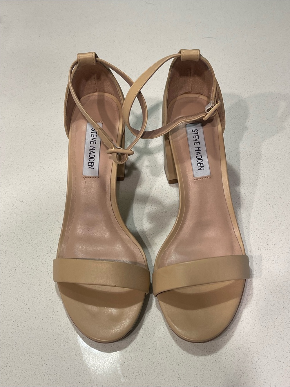 Steve Madden Beige Ankle Strap Block Heel Sandal